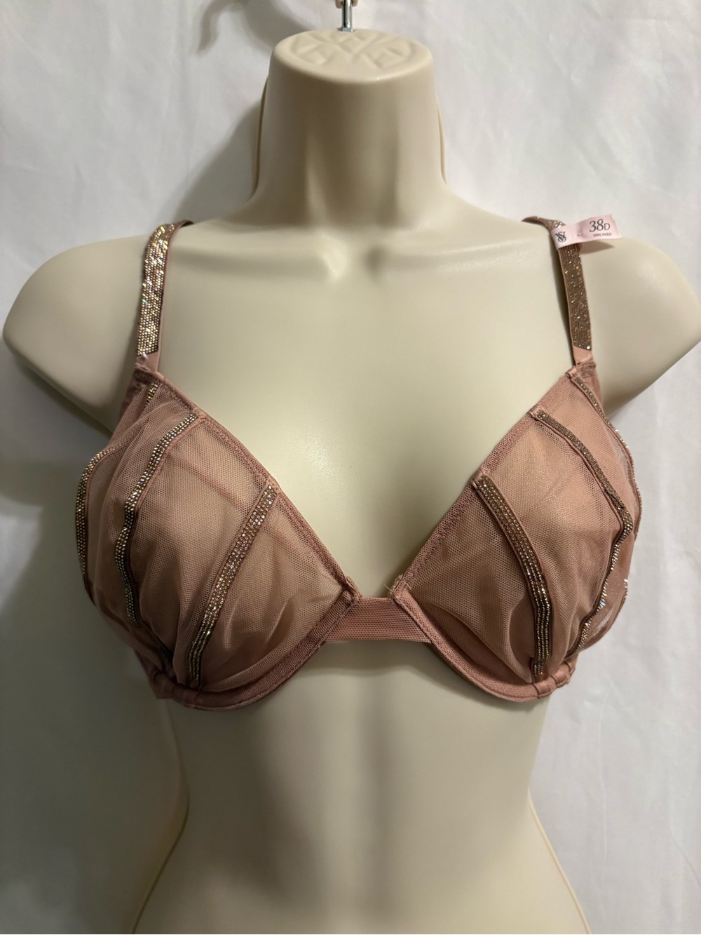 Victoria's Secret Blush Mesh Underwire Bra with Rhinestone Trim
